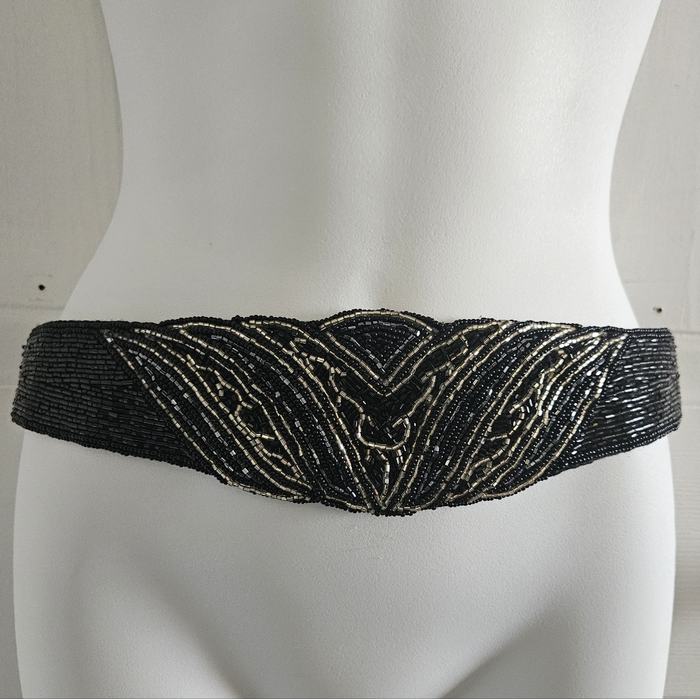Black Beaded Vintage Belt